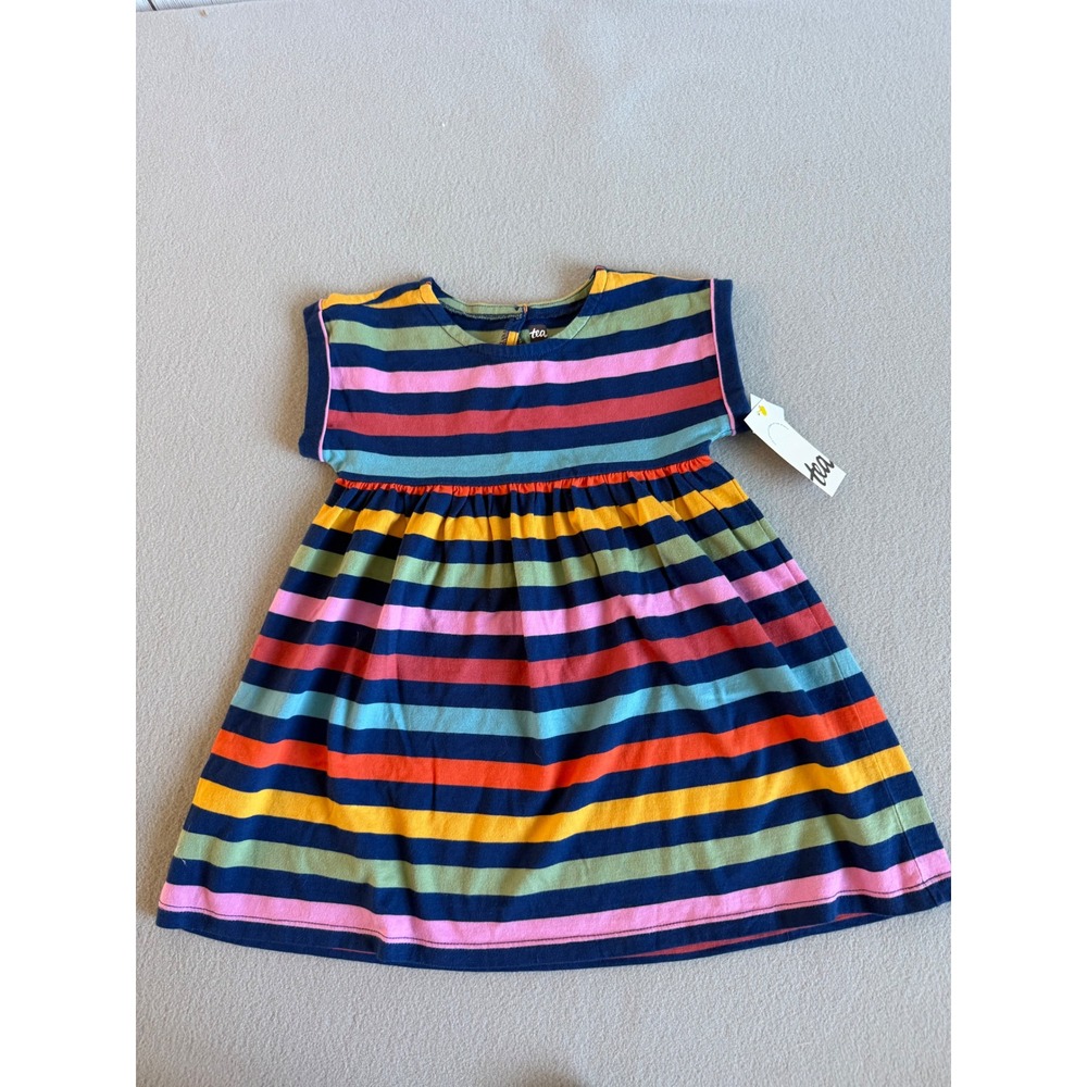 Tea Collection Girls Cap Sleeve Dress Nightfall Multi Stripe Cotton 2T NWT